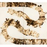 Sandile Zulu Camouflage signed and dated 2012 fire, water, air and earth on canvas 145 by 159cm