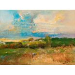 Errol Stephen Boyley Landscape with Grazing Cattle signed oil on hessian 55,5 by 75,5cm