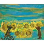 Frans Martin Claerhout Figures and Sunflowers signed oil on board 48 by 60cm