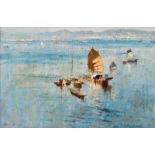 Edward Seago The Yellow Sail signed; inscribed with the title on the reverse oil on board 49,5 by