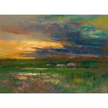 Errol Stephen Boyley Marshland at Sunset signed oil on hessian 55 by 75,5cm