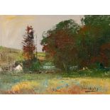 Errol Stephen Boyley Autumnal Landscape with Grazing Cattle signed oil on hessian 55,5 by 75,5cm