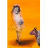 Karin Synmove Aurora Jaroszynska Figure with Sheep signed and inscribed with the title on a