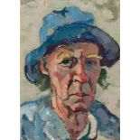 Gregoire Johannes Boonzaier Self Portrait with Blue Hat signed and with a dedication on the