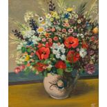 Pranas Domsaitis Still Life with Spring Flowers signed with the artist's monogram oil on board 70 by