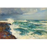 Errol Stephen Boyley Breaking Waves signed oil on board 68 by 100,5cm