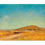 Adriaan Hendrik Boshoff Cattle Herder signed oil on canvas laid down on board 44,5 by 55cm