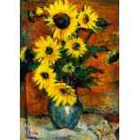 Zakkie (Zacharias) Eloff Still Life with Sunflowers signed oil on board 59 by 41,5cm