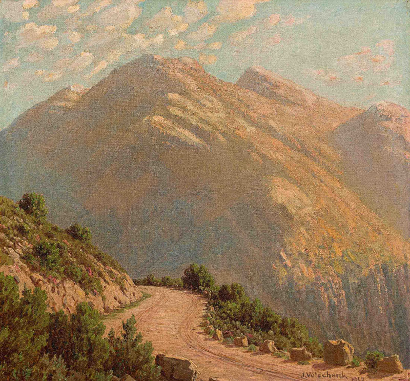 Jan Ernst Abraham Volschenk A Mountainous Pass, Riversdale signed and dated 1917; signed, dated 1917