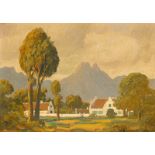 Jacob Hendrik Pierneef Cape Dutch House signed and dated 21 oil on board 24 by 33,5cm