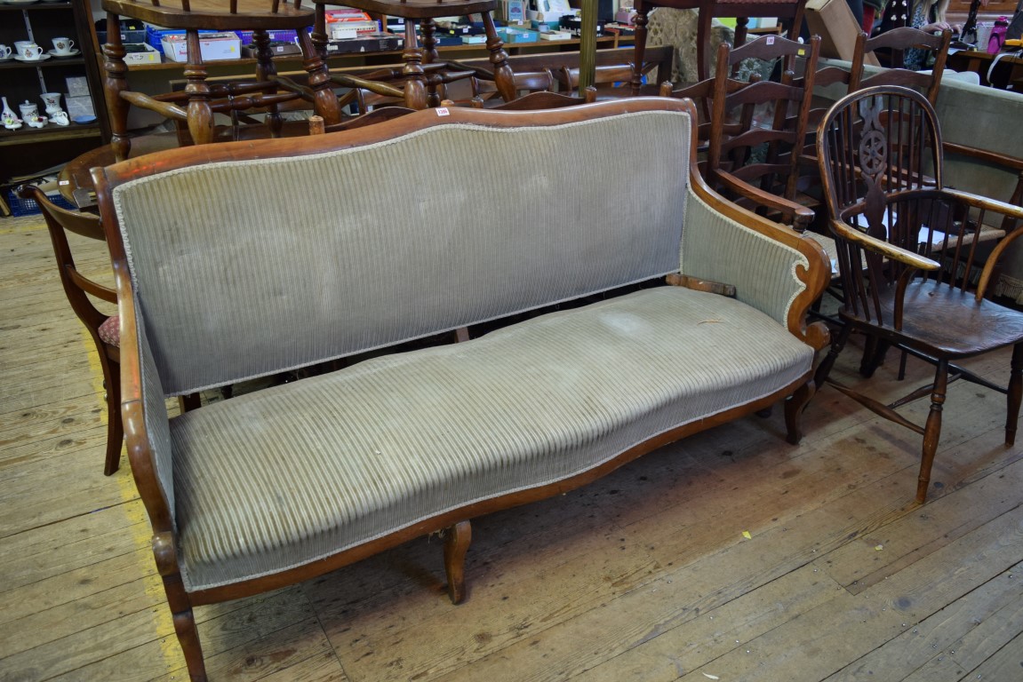 A 19th century French walnut and upholstered settee, 176cm wide.