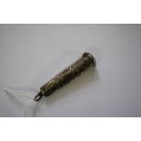 A silver cased 9ct gold mounted amber cheroot holder, 7cm long.