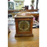 A Smiths 18th century style walnut mantel clock, with three train gong striking movement,