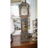 An unusual early 20th century American chinoiserie lacquered miniature longcase clock,