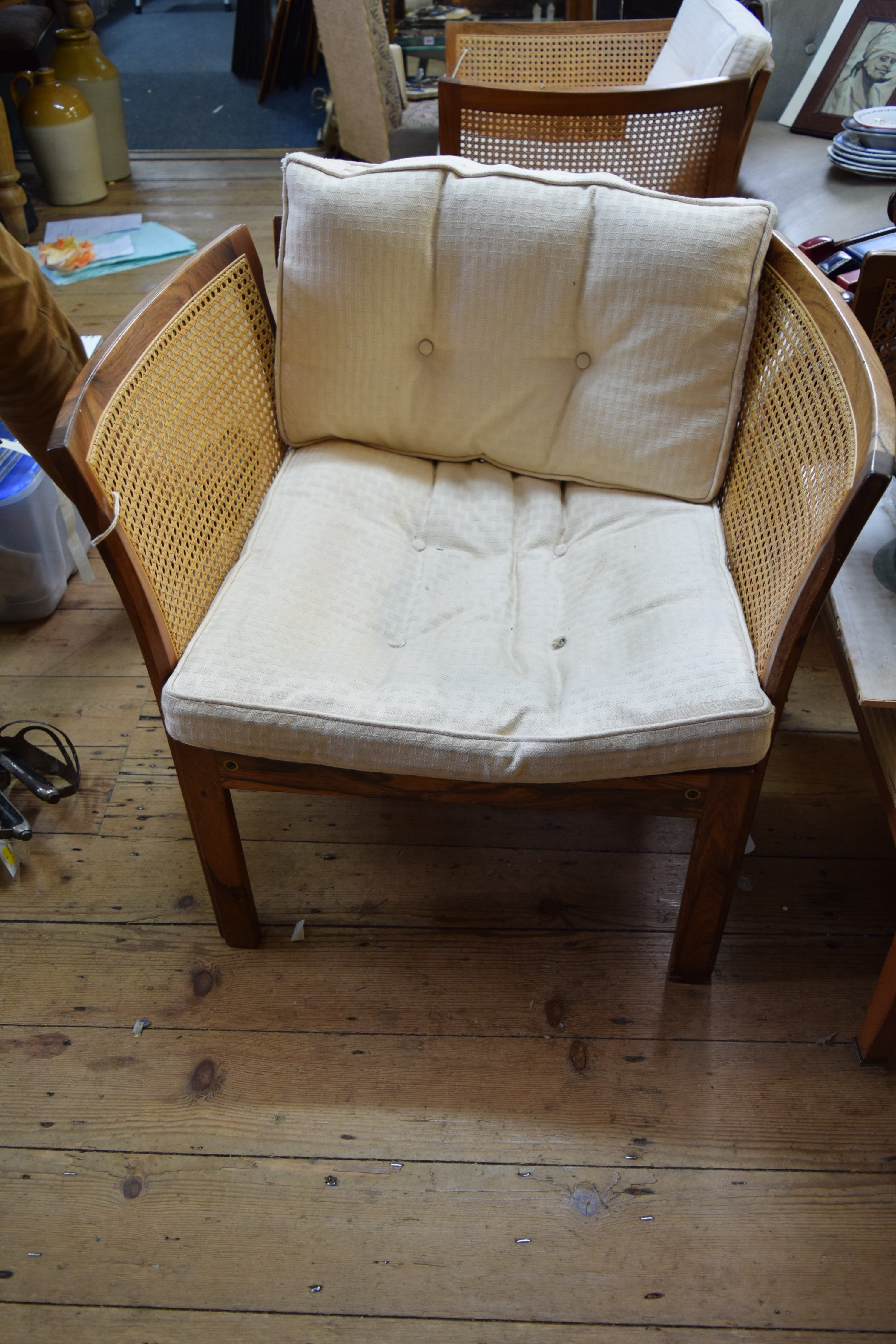 A pair of Danish Silkeborg rosewood and cane armchairs and matching square low occasional table. - Image 3 of 3