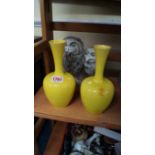 A pair of early 20th centuy Ruskin style yellow glazed vases,