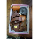 A small quantity of old leather items, to include a 1940s brown belt.