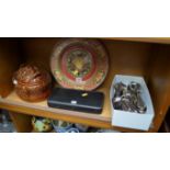 A mixed lot, to include: a brown glazed pottery tureen and cover and various electroplated cutlery.