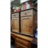 A pair of 20th century oak bedside cupboards, one labelled 'Priory', 40cm wide.