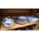 A late Victorian Doulton Burslem porcelain part tea service, printed with a blue and white design.