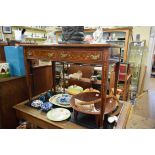 A late Victorian mahogany and inlaid desk, with a pair of frieze drawers, one stamped '02520', 99.