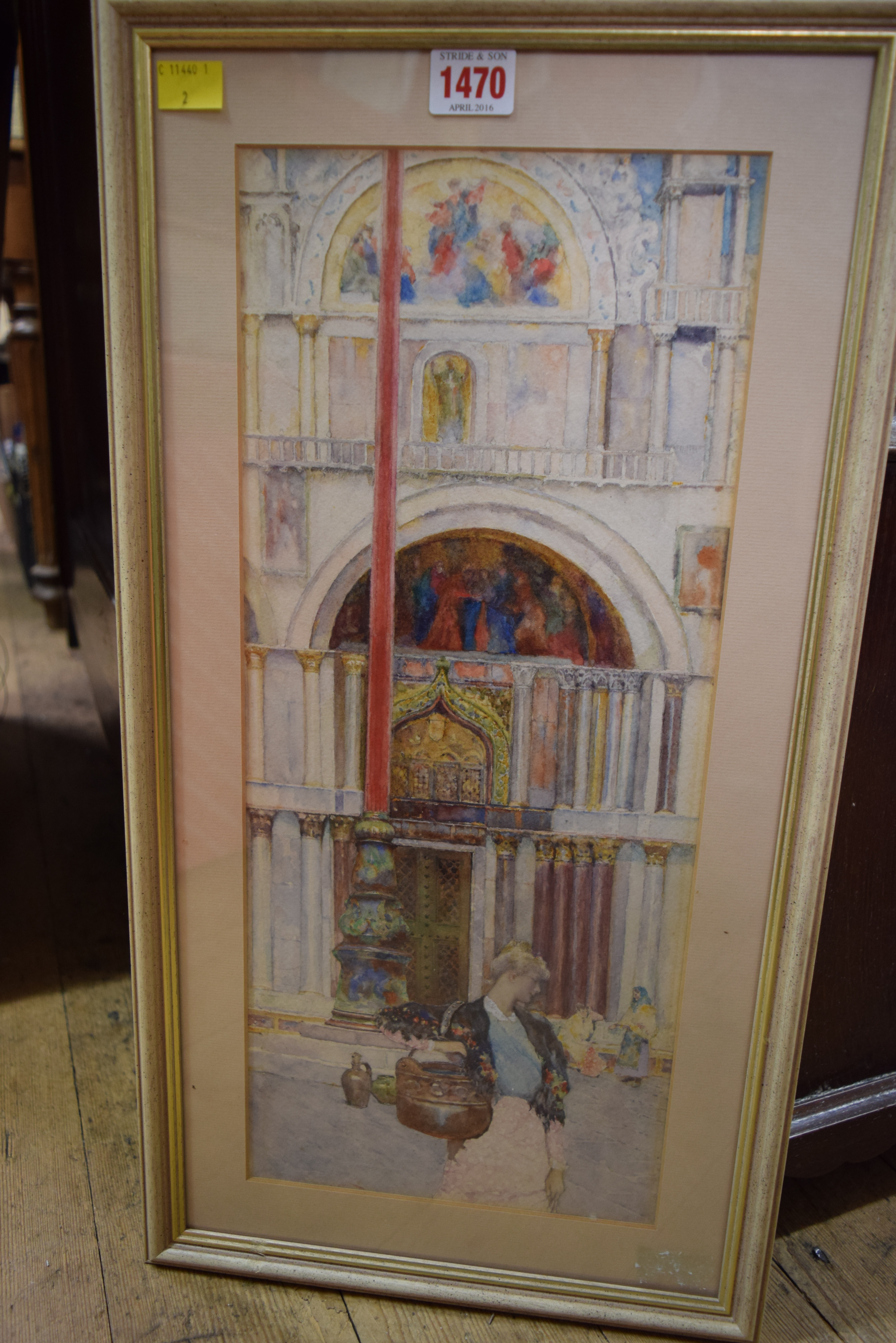 David Woodlock, 'St Mark's Square,Venice', signed, watercolour, 46.5 x 20cm.