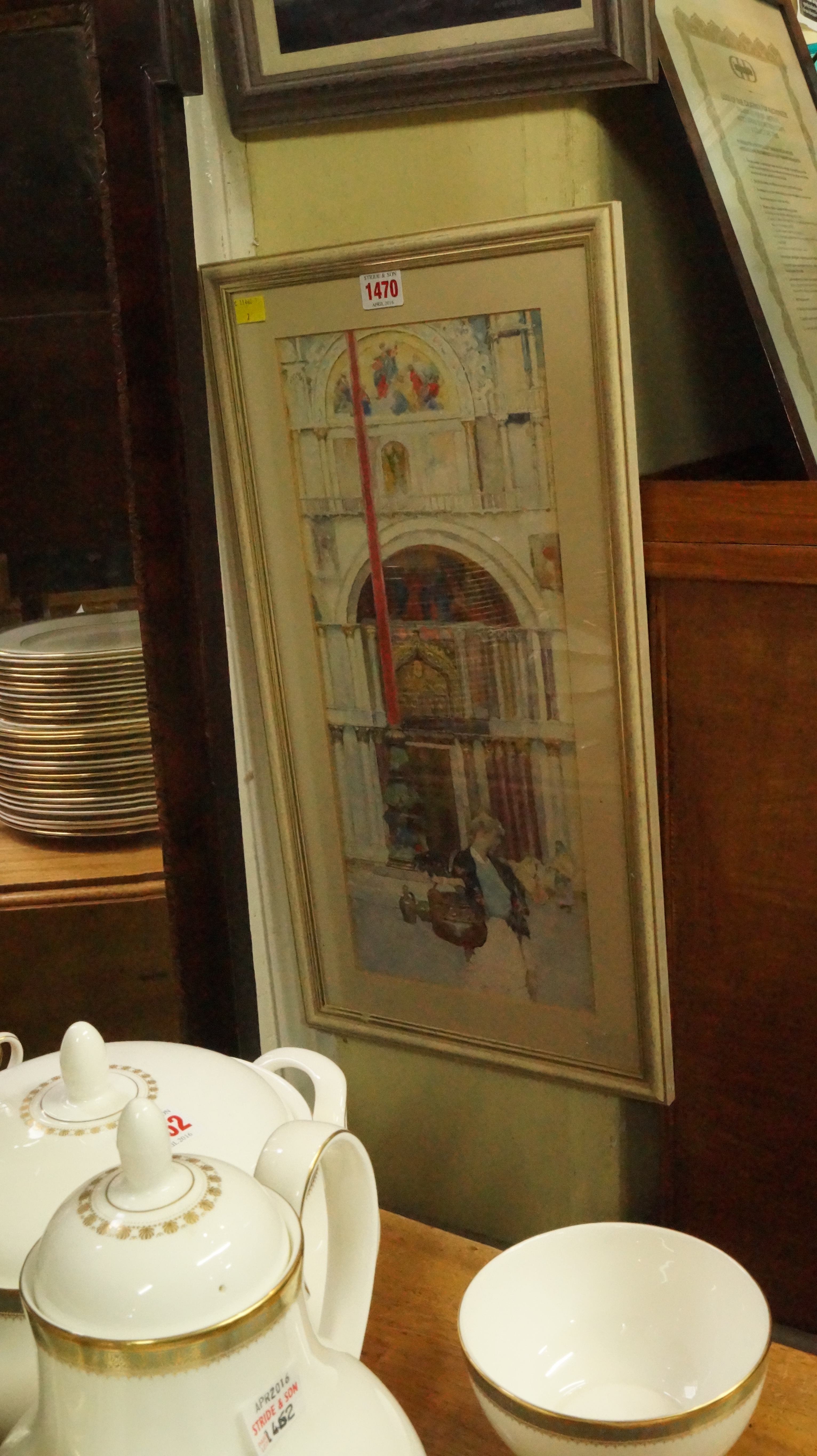 David Woodlock, 'St Mark's Square,Venice', signed, watercolour, 46.5 x 20cm. - Image 2 of 6