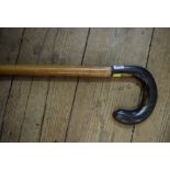 A horn handled malacca walking stick.