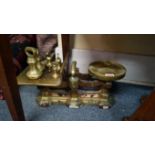 A set of brass and cast iron kitchen scales.