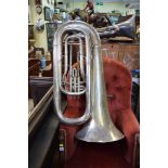 A Boosey & Co electroplated tuba, No.132542, 105cm high.