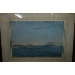 E Tufnell, 'HMS "Ark Royal", HMS "Sheffield" and HMS "Renown"', signed, titled, watercolour,