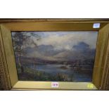 W L Turner, 'Coniston Lake', signed and dated 1908, titled verso, oil on canvas, 23 x 34.5cm.