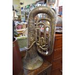 A Boosey & Co electroplated tuba, No.130354, 87cm long.