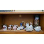 A mixed lot of pottery and porcelain, to include five Royal Crown Derby Imari coffee cans.