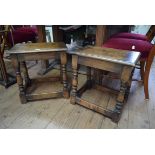 A pair of reproduction oak joint stools, 45cm wide.