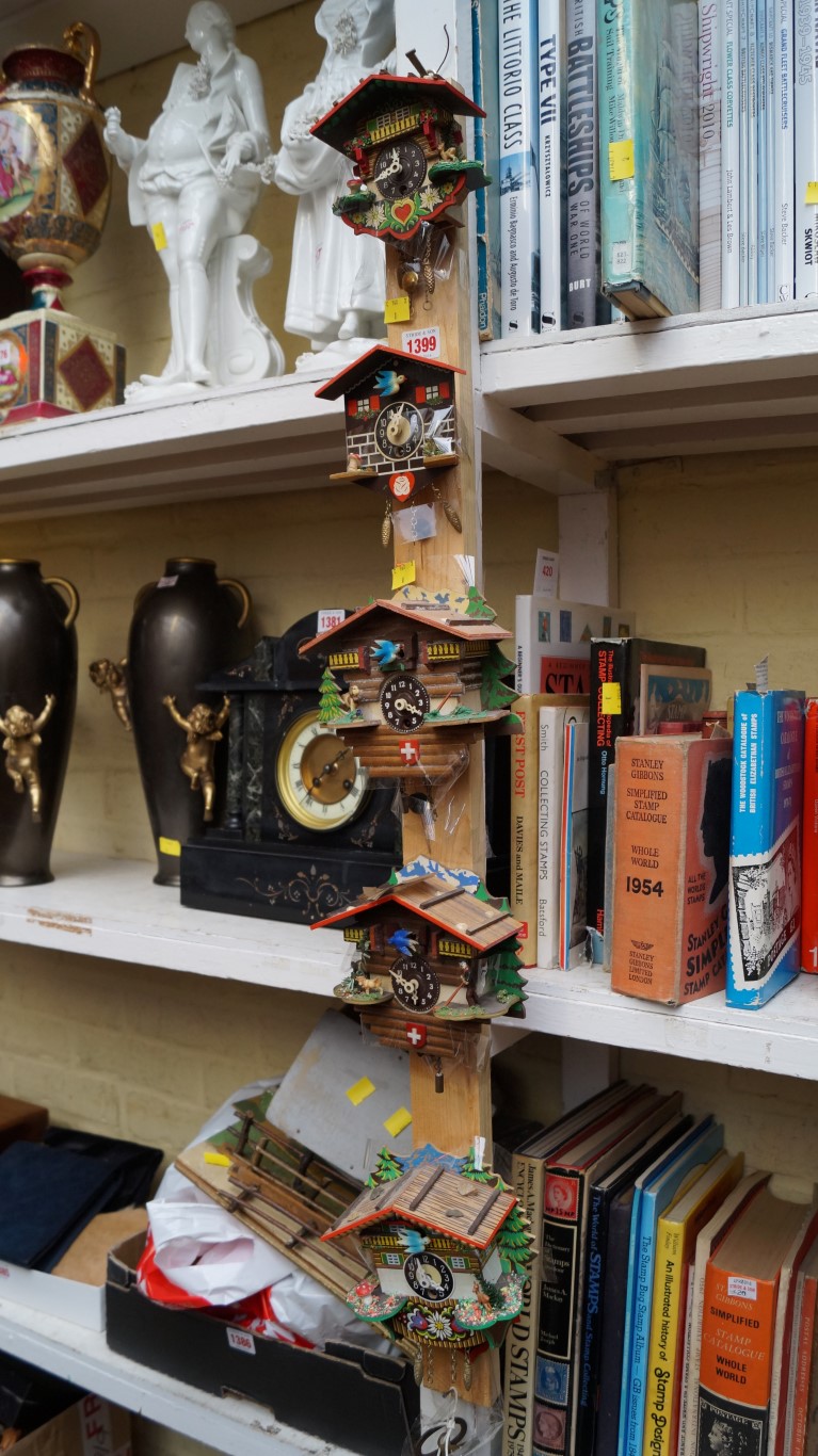 Five various vintage polychrome painted cuckoo clocks.