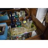 A small quantity of 19th century and later clear and coloured glass scent bottles and stoppers.