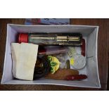 A box of 1950s Boy Scout items, to include knives, cups, etc.