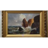 Joel Owen, a coastal scene, signed and dated 1915, oil on canvas, 39.5 x 60cm.