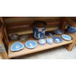 A small group of Wedgwood jasperware, to include an electroplate mounted biscuit barrel and cover.