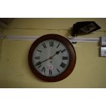 A 19th century mahogany fusee wall clock, with 12 inch painted circular dial,