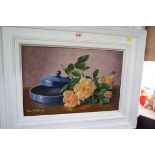 Albert Williams, still life of roses, signed, oil on board, 29 x 44cm.