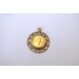 A 1957 Elizabeth II gold sovereign, in 9ct gold pendant mount, total weight 12g.