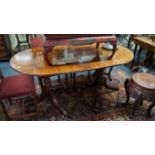 An old mahogany twin pedestal dining table, with one matched leaf insertion, 208cm extended.