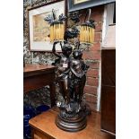 A bronzed figural twin branch table lamp, total height 75cm.