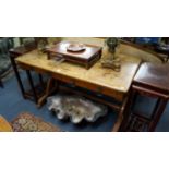 A late 19th century Gothic pale oak desk, in the manner of A W N Pugin,