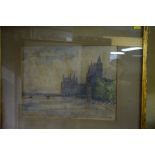 Robin Wallace, 'Houses of Parliament from Waterloo Bridge', signed and dated 1924,