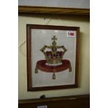 An antique watercolour and gilt picture of Queen Victoria's crown, 20 x 16cm.