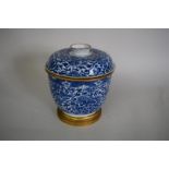 A Chinese blue and white jar and cover, Kangxi, with 19th century gilt bronze mounts,
