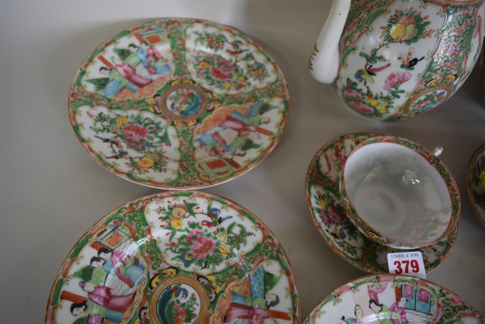 A Chinese Canton famille rose part tea service, late 19th century, comprising: a pot and cover, 19. - Image 4 of 5